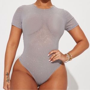 Fashionnova Silver Short-sleeve Bodysuit